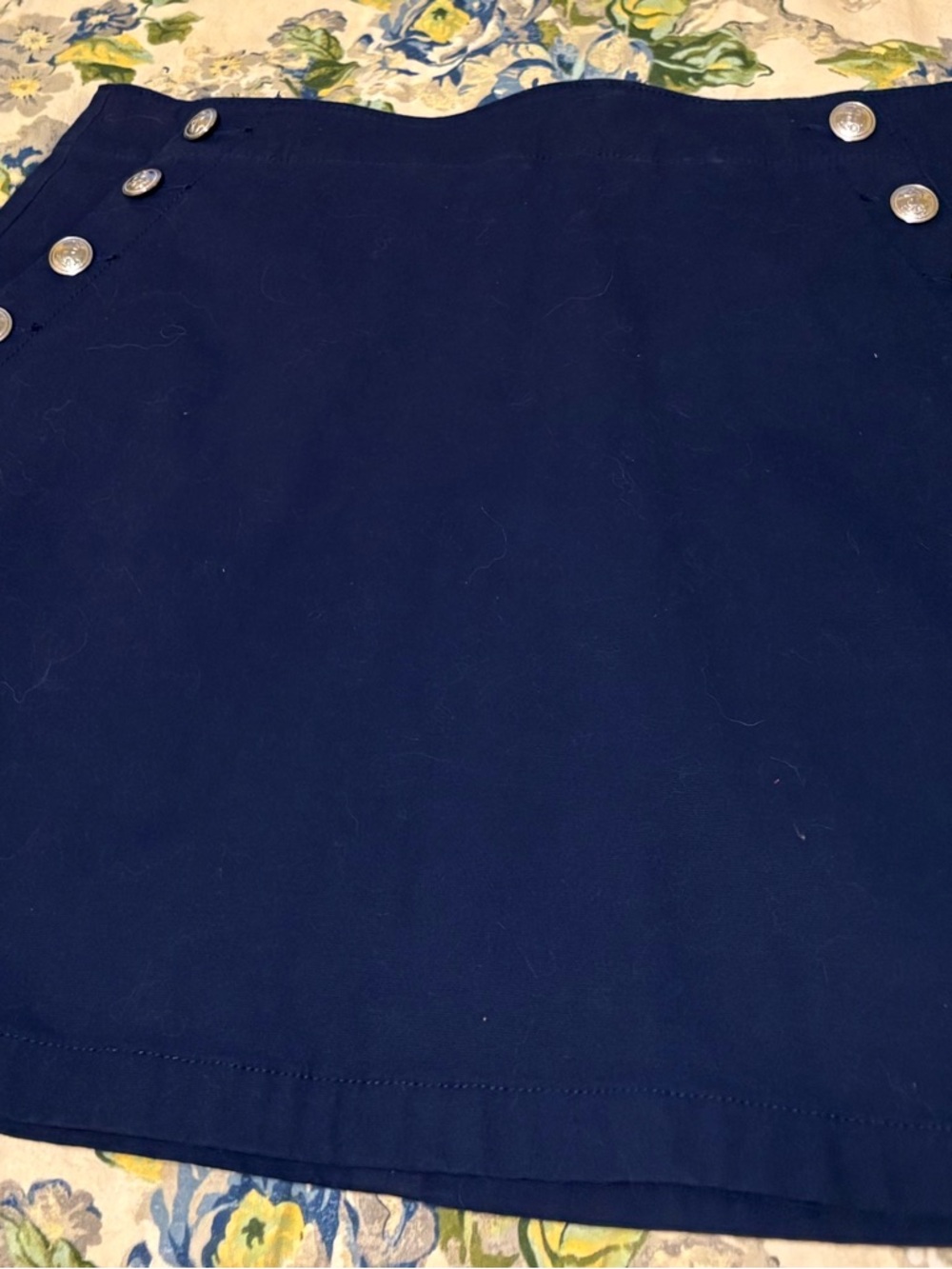 LOFT Navy Textured Skirt with Silver Button Detail